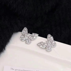 Women Butterfly Silver Small Stud Earring Fashion Elegant Glitter Sparking Wholesale Jewelry Accessories for Female Office Daily