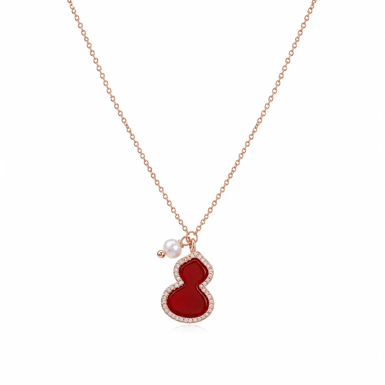 Female Freshwater Pearl 18k Gold-plated Red Agate Green Malachite Necklace Gourd Shape Fashion in Stock Jewelry for Women Causal