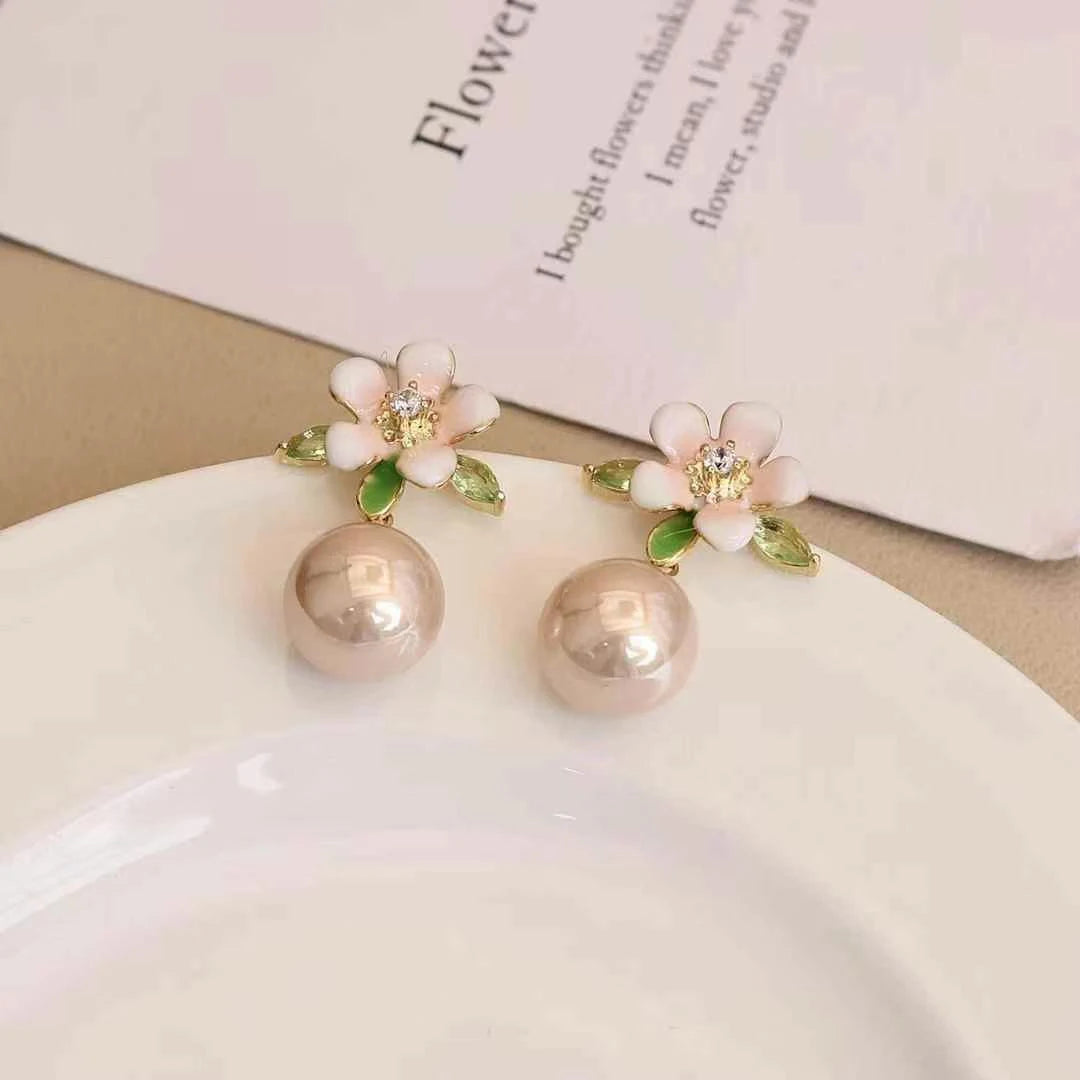 Women Small Rhinestone Imitation Pearl Flower Decorative Small Drop Earring Fashion Elegant Glitter Bulk Daily Jewelry Accessory