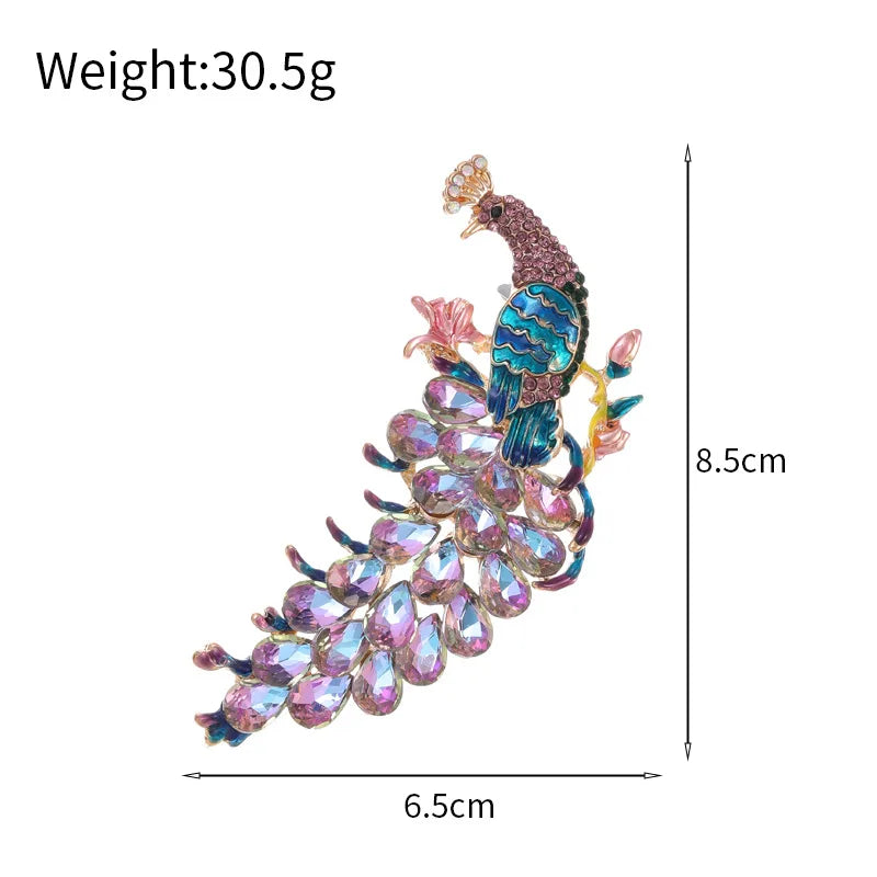 Fashion Peacock Glitter Rhinestone Animals Brooches for Girls Elegant Trendy Stylish Pins Jewelry for Women Ladies Accessories