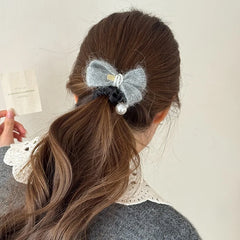 Elegant French Style Imitation Pearl Bowknot Scrunchies for Girls Sweet Cute Hair Ties for Women Ladies Hair Accessories Chic