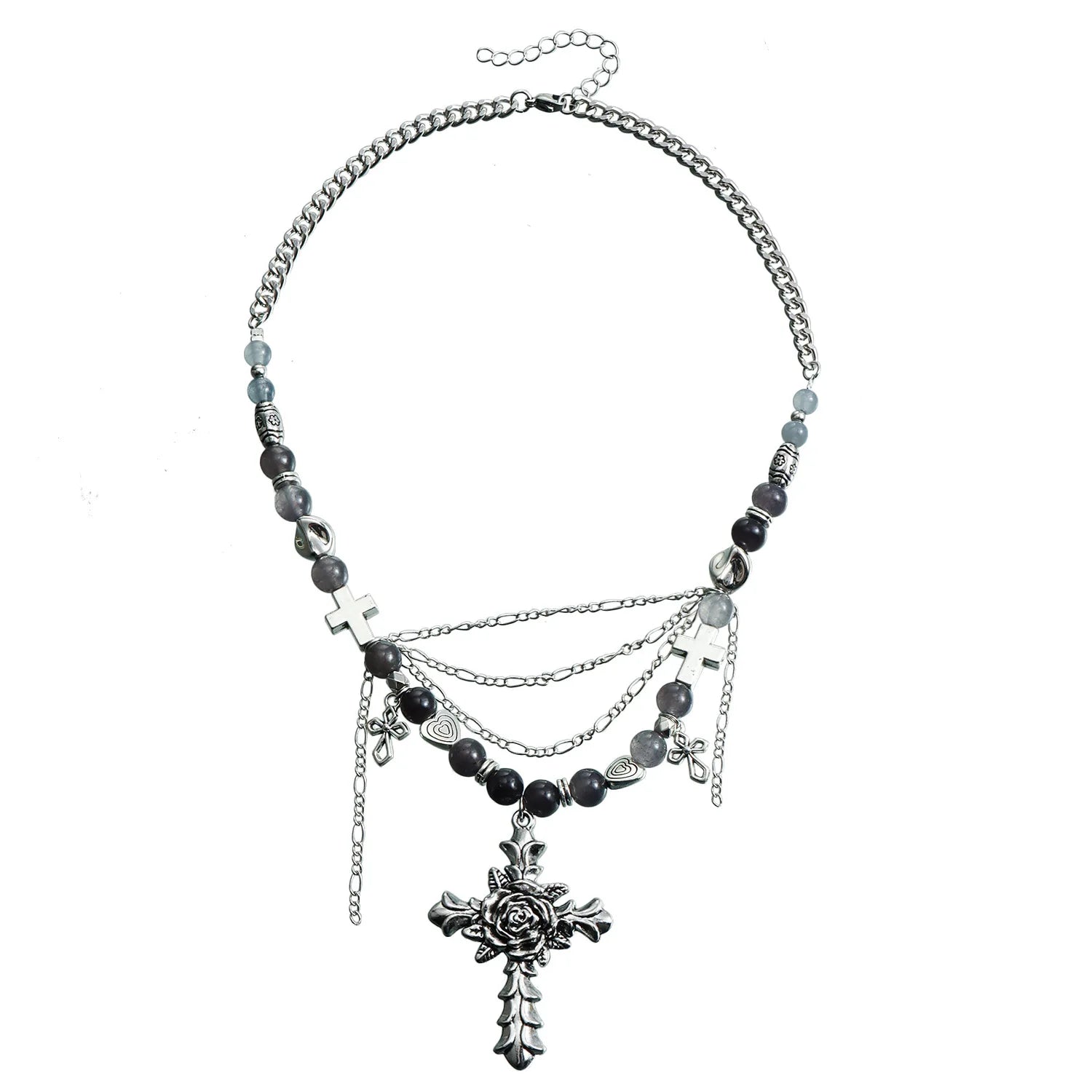 Fashion Gothic Link Beads Cross Necklaces for Girls European and American Style Jewelry for Women Ladies Accessories Wholesale