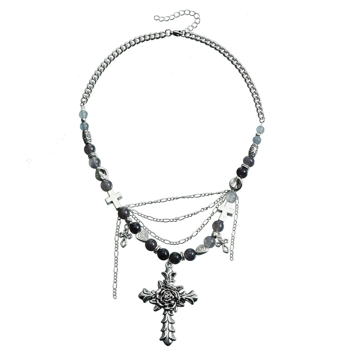 Fashion Gothic Link Beads Cross Necklaces for Girls European and American Style Jewelry for Women Ladies Accessories Wholesale