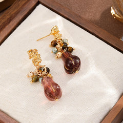 Women Brown Green Czech Beads Natural Stone S925 Silver 18k Gold-plated Earring Fashion Elegant Dainty in Stock Daily Jewelry