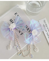 Lustrous Bowknot Imitation Pearl Hair Clips Elegant Princess Hair Accessories for Baby Girls Kids Plastic Fabric Sea Alligators