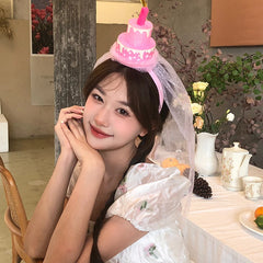 Hot Sale Cute Lightweight Pink & White Medium Headbands Sweet Birthday Cake Decorative Hairbands for Kids Wholesale Stock