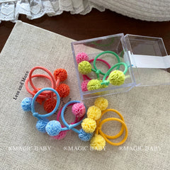 Children Multicolor Minimalistic Fluffy Balls High Elastic Hair Ties Fashion Sweet in Stock Scrunchies Accessory for Kids Daily