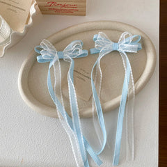 Girls Bowknot Ribbon Solid Color Tulle Small Alligator Clips Simple Sweet Fashion Wholesale in Stock Hairpins Accessory for Kids