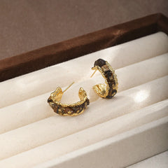 Fashion Tiger Eye Stone Blue Turquoise Shell 18K Gold Plated S925 Silver Hoop Earrings for Girl Jewelry for Women Lady Wholesale