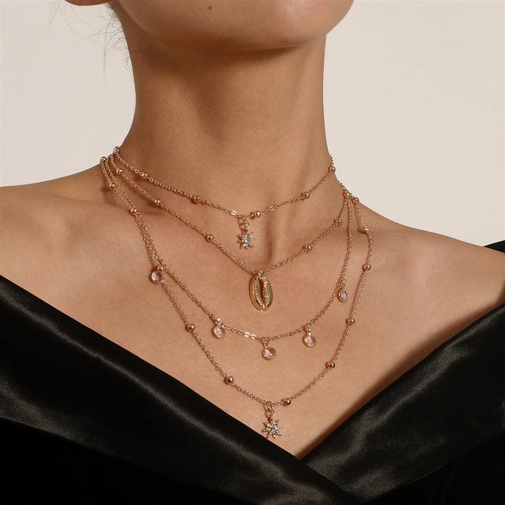 Fashion Trendy Glitter Rhinestone Necklaces for Girls Sweet Elegant Layered Wearing Jewellry for Women Ladies Accessories