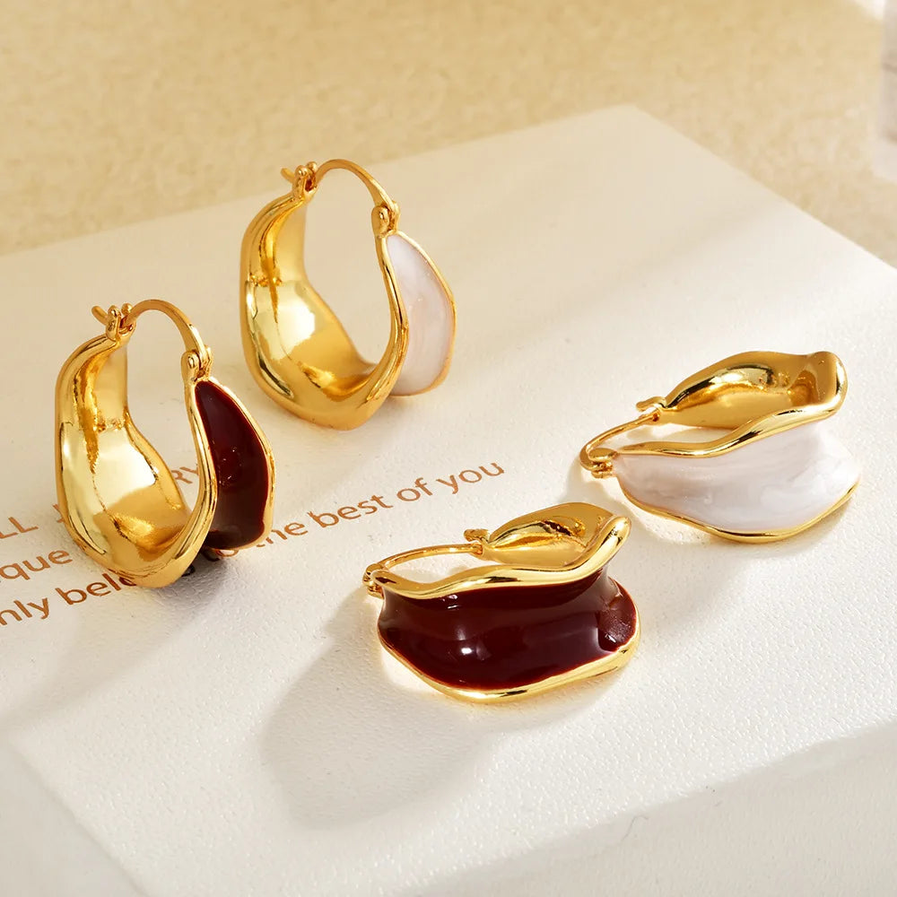 Fashion Chic Hoop Earrings Copper Plated Real Enamel Oil Drop Earrings Niche Design Elegant Retro Earrings for Women Jewelry