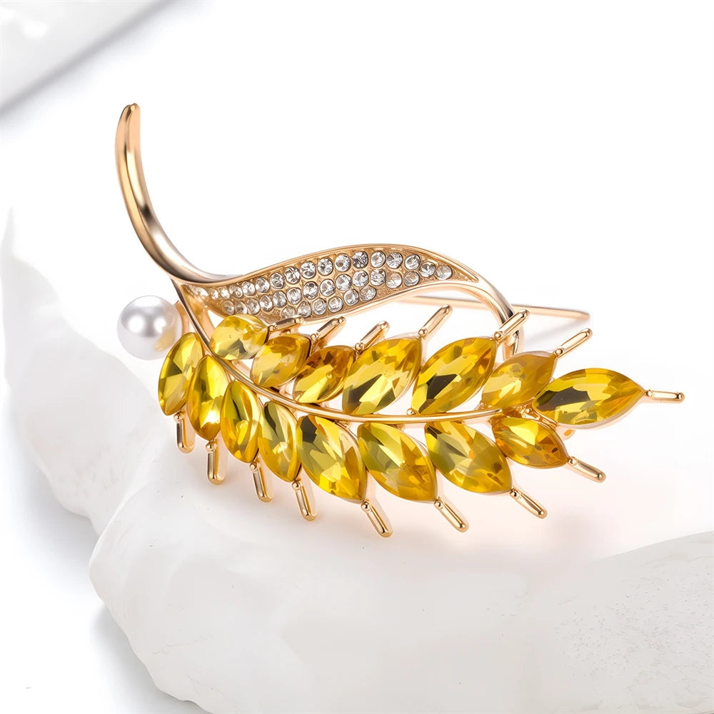 Fashion Glitter Ear of Wheat Rhinestone Brooches for Girls Sweet Trendy Pins Jewelry for Women Ladies Accessories Wholesale