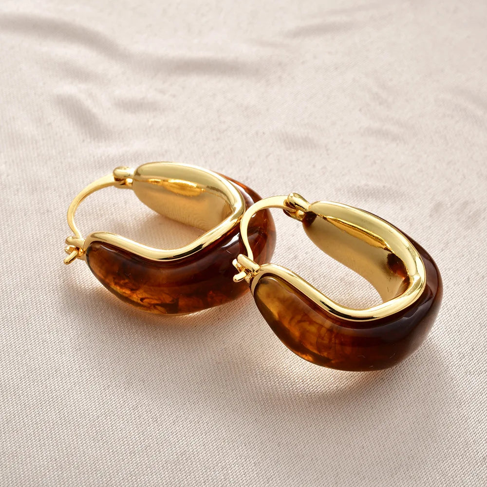 High-end Irregular Hoop Earrings Coffee-colored Resin OEar Buckles Elegant Light Luxury Earrings Women Fashionable and Stylish
