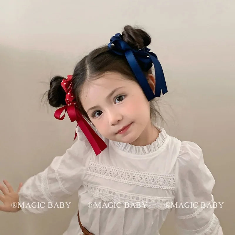 Fashion Polka Dot Ribbon Bowknot Scrunchies for Baby Kids Cute Sweet Hair Ties for Kids Children Hair Accessories in Stock