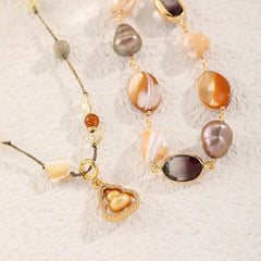 Fashion Baroque Freshwater Pearl Shell Tiger Eye Stone Jewelry Sets for Girls Earrings Boho Jewelry for Women Ladies Bracelets