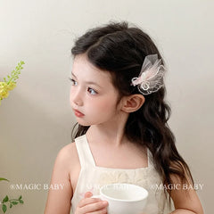 Girly Aesthetic Pink White Flower Imitation Pearl Bowknot Small Alligator Clips Sweet Fashion in Stock Kid Hairpins Accessories