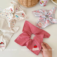 Sweet Cute Red Grid Dots Animals Bowknot Print Kerchief Scrunchies Kids Daily Fashion Hair Ties Accessories for Girls