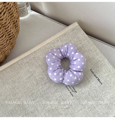 Sweet Solid Color Plaid Dot Stripe Flower Scrunchies Cute Hair Ties for Baby Girls Fashionable Hair Accessories for Kids