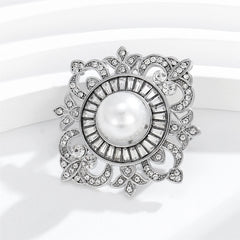 Fashion Luxury Imitation Pearl Glitter Rhinestone Brooches for Girls Sparkle Vintage Pins Jewelry for Women Ladies Accessory