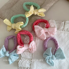 Kids Color Blocked Bowknot Small Scrunchies Sweet Fashion High Elastic in Stock Hair Ties Accessories for Children Girls Daily