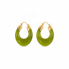 Female Solid Color Brown Green Grey 18k Gold-plated Hoop Earring Vintage Elegant Trendy Fashion Low MOQ Jewelry for Daily Causal