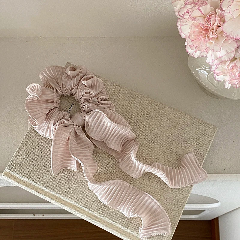 Fashion Ribbon Bowknot Elegant Solid Color Scrunchies for Girls Trendy Sweet Hair Ties for Women Ladies Hair Accessories Chic