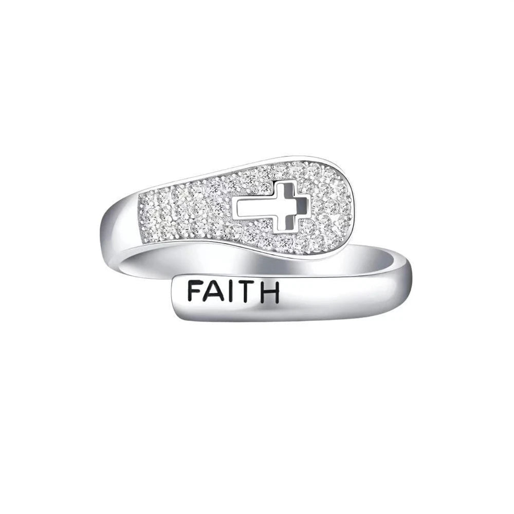 New Niche Faith Cross Hollowed-out Rings for Women European and American Fashion Design Customizable Ring Jewelry Accessory Bulk
