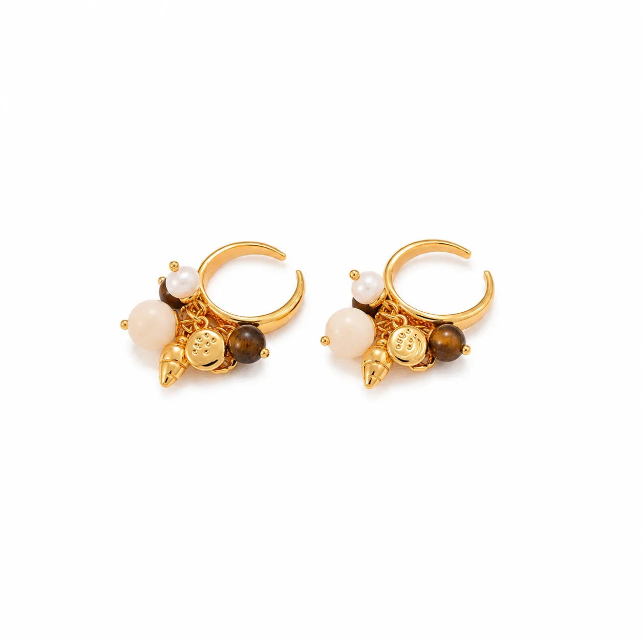 Fashion Tiger Eye Stone Copper 18K Gold Freshwater Pearl Rings for Girls Trendy Cubic Zirconia Jewelry for Women Lady Wholesale