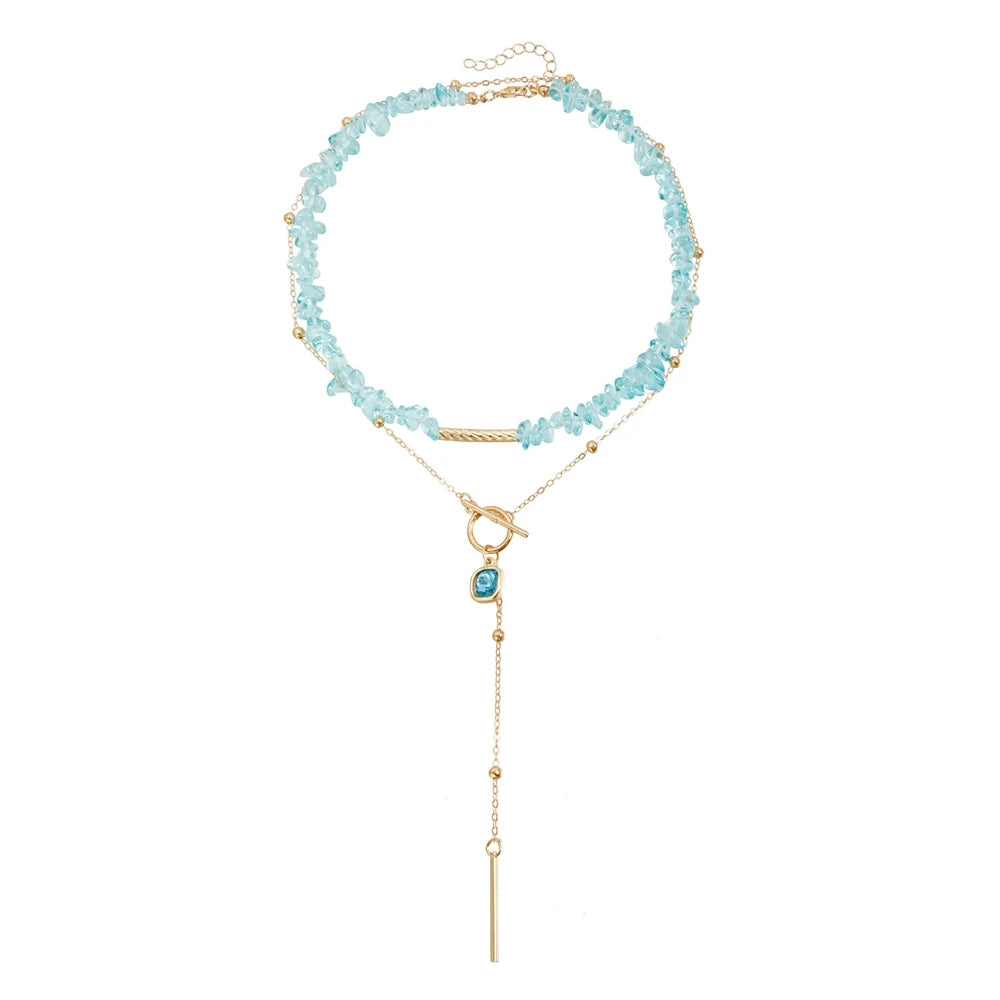 Fashion Blue Crystal Sweet Glitter Luxury Necklaces for Girls Elegant Charms Jewelry for Women Ladies Female Accessories