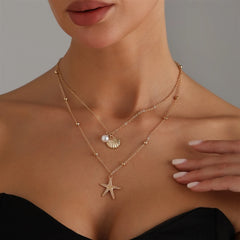 Fashion Layered Wearing Sweater Chain Necklaces for Girls Sweet Sea Ocean Elegant Jewelry for Women Ladies Accessories Wholesale