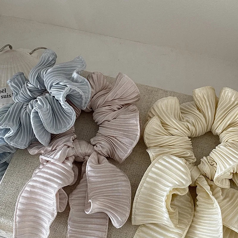 Fashion Ribbon Bowknot Elegant Solid Color Scrunchies for Girls Trendy Sweet Hair Ties for Women Ladies Hair Accessories Chic