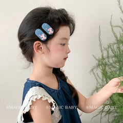 Kids Blue Bowknot Rhinestone Small Snap Clips Glitter Sweet Cute Fashion Wholesale in Stock Hairpins Accessories for Children