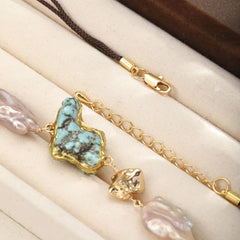Fashion Irregular Baroque Pearl Turquoise Necklaces for Girls Sweet Boho Trendy Jewelry for Women Ladies Wholesale Bulk