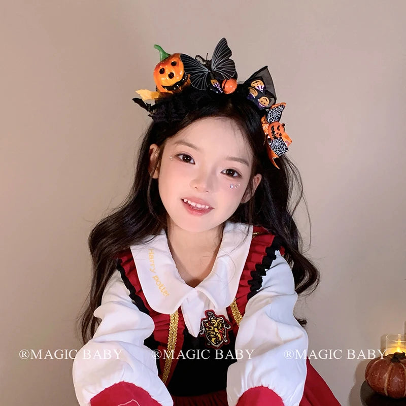 Halloween Headband for Kids Bow Pumpkin Skull Spooky Cute Hairband Children Costume Party Hair Accessories Trick or Treat Gift