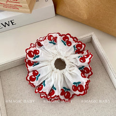 Girly Aesthetic Cherry Bowknot Grid Red Hair Ties Alligator Clips Headband Sweet Fashion in Stock Hair Accessories Set for Kids