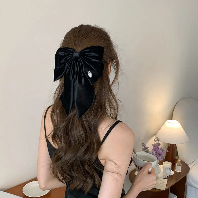 Women Black Velvet Large Bowknot Barrette Clips Fashion Elegant Graceful Customized Bulk in Stock Causal Hair Clips Accessories