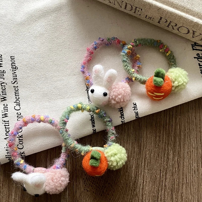Sweet Cute Animals Rabbit Carrots Hair Ties for Baby Girls Kawaii High Elastic Scrunchies for Kids Children Hair Accessories
