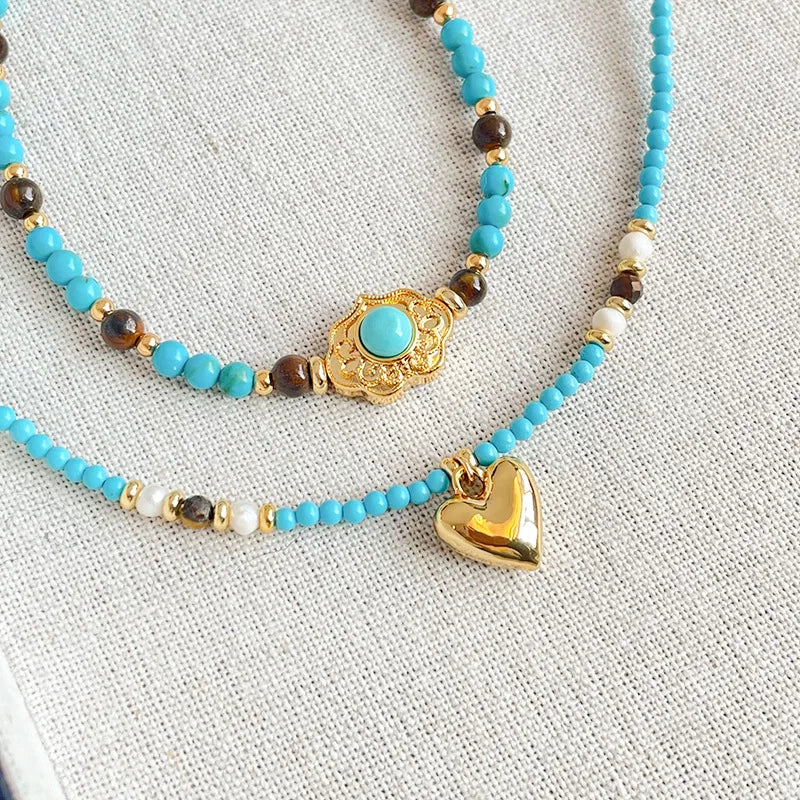 Fashion Natural Turquoise Nanhong Agate Pearl Necklaces for Girls Elegant Sweet Jewelry for Women Ladies Wholesale Bulk Vintage