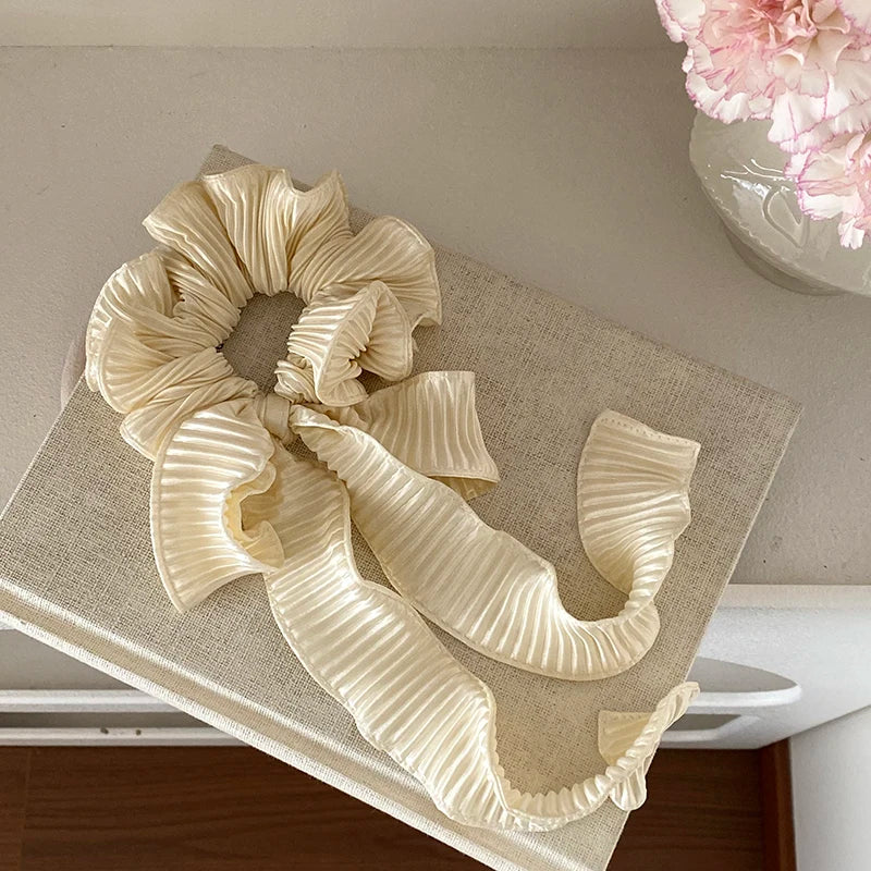Fashion Ribbon Bowknot Elegant Solid Color Scrunchies for Girls Trendy Sweet Hair Ties for Women Ladies Hair Accessories Chic