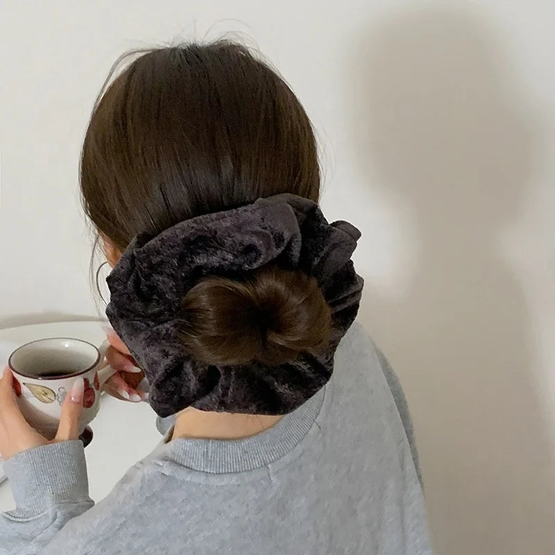 Women Solid Color Velvet X-Large Thick Thin Hair Scrunchies Fashion Vintage Elegant Bulk Order in Stock Hair Ties Accessories