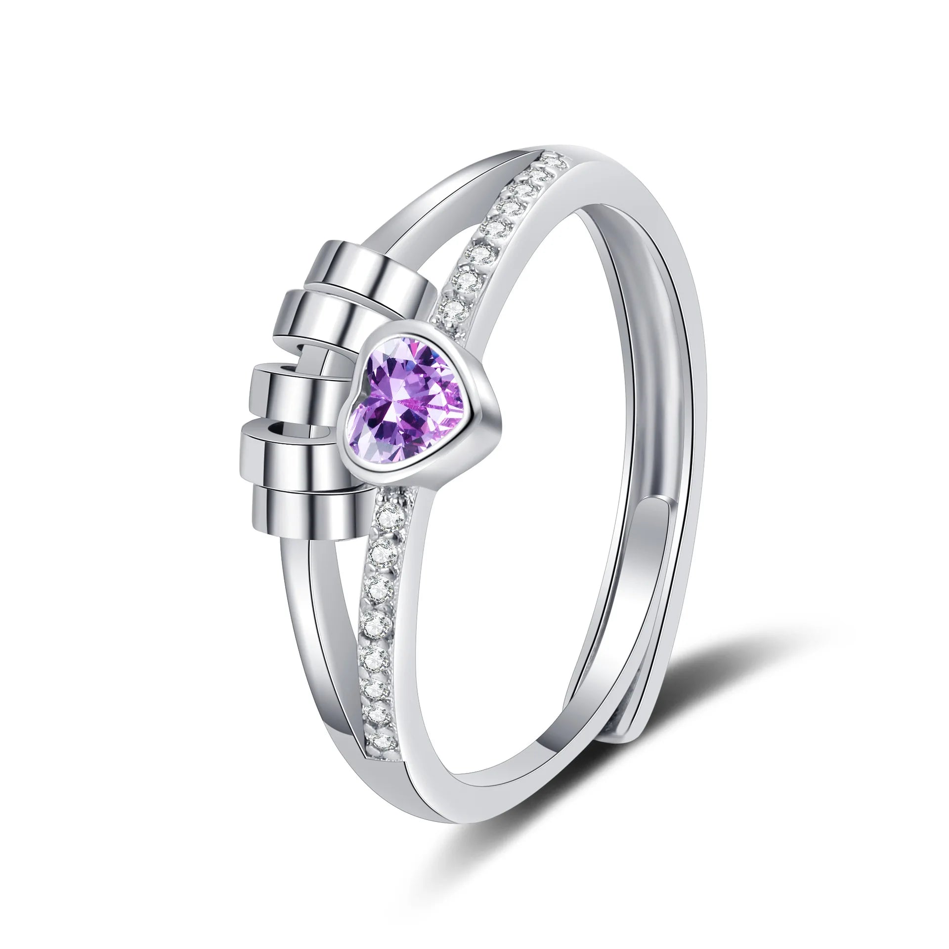 Hot Sale Heart-shaped Rotating Rings Zircon-encrusted Double-layer Lines Personality Ring for Women Europe American Accessories