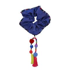 Girls Tassels Balls Decorative Solid Color Large Hair Ties Sweet Ethnic Fashion Ponytail Holder Scrunchies Accessories for Kids
