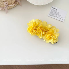 Elegant Women's Solid Color Flower Hair Banana Clips Vintage Barrettes Trendy Hair Claws Fabric Accessories for Daily Office Use