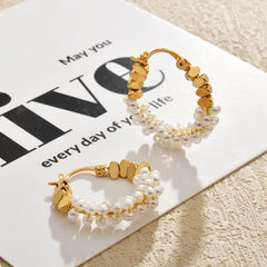 Exquisite Earrings Gold-wrapped Imitation Pearl Simple Hoop Earrings Luxury High-end Elegant Korea Style Ear Jewelry Wholesale