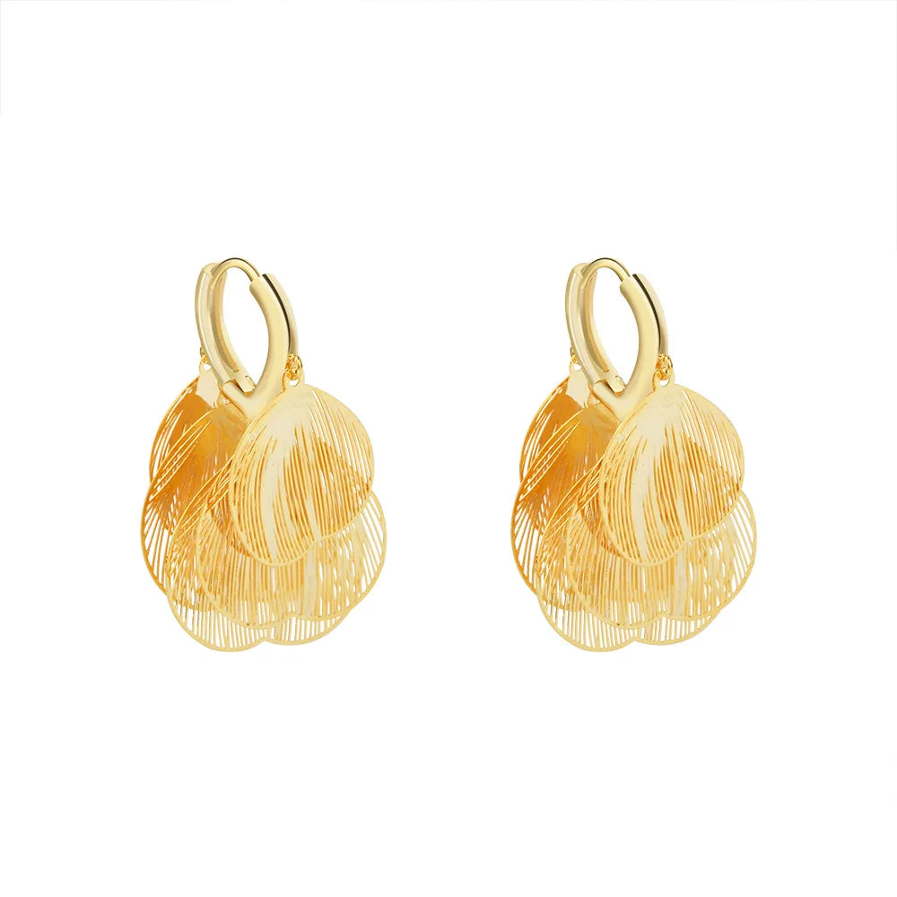 Female Tassel Earrings Women Super Fairy Hollow Metal Petal Earrings Fashionable Design Luxury High-end Elegant Earrings New