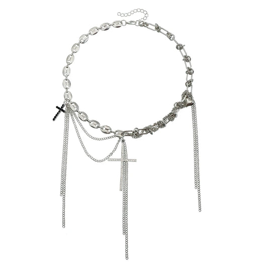 Fashion Glitter Chains Cross Punk Necklaces for Girls European and American Style Jewelry for Women Ladies Accessories Wholesale