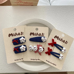 2025 Hot Sale FashionHeart Bowknot Blue Small Hair Ties Snap Clips in Stock Accessories for Children Daily Causal Holiday Use