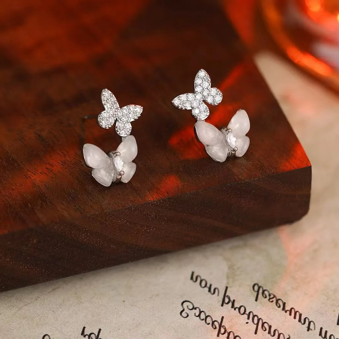 Women Flower Butterfly Small Mini Simple Stud Earring Fashion Chic Glitter Sparking Elegant High Quality Jewelry Accessories