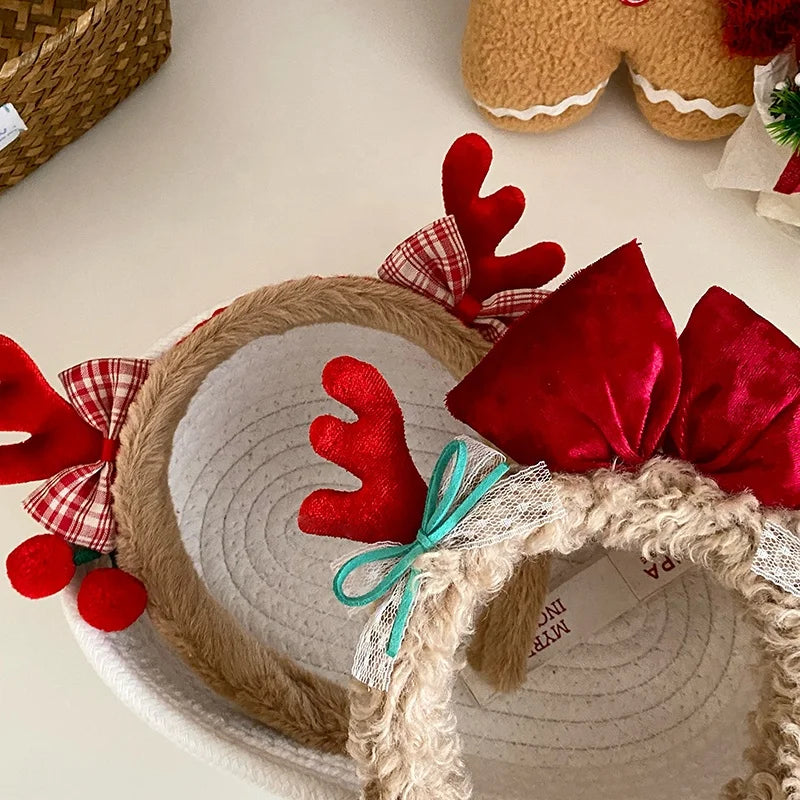 2025 Christmas Bowknot Deer Head Band for Baby Girls Cute Sweet Festive Hair Band for Kids Children Hair Accessories in Stock