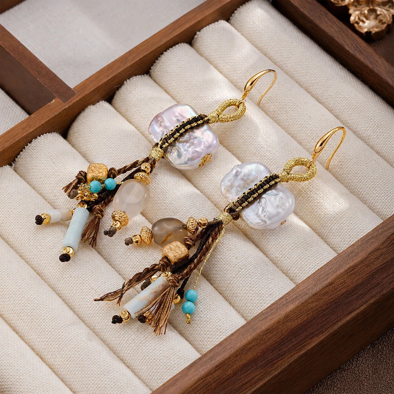 Women Blue Turquoise Baroque Pearl Gold Thread Earring Fashion Charms Dainty Factory Price in Stock Jewelry for Female Causal